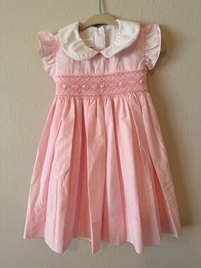 Edgehill Collection Pink Smocked Dress with White Peter Pan Collar